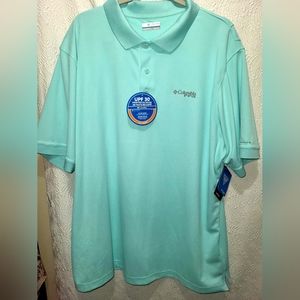 Columbia Sportswear PFG Mens Polo Shirt Aqua Green Mesh Lining Short Sleeve XXL